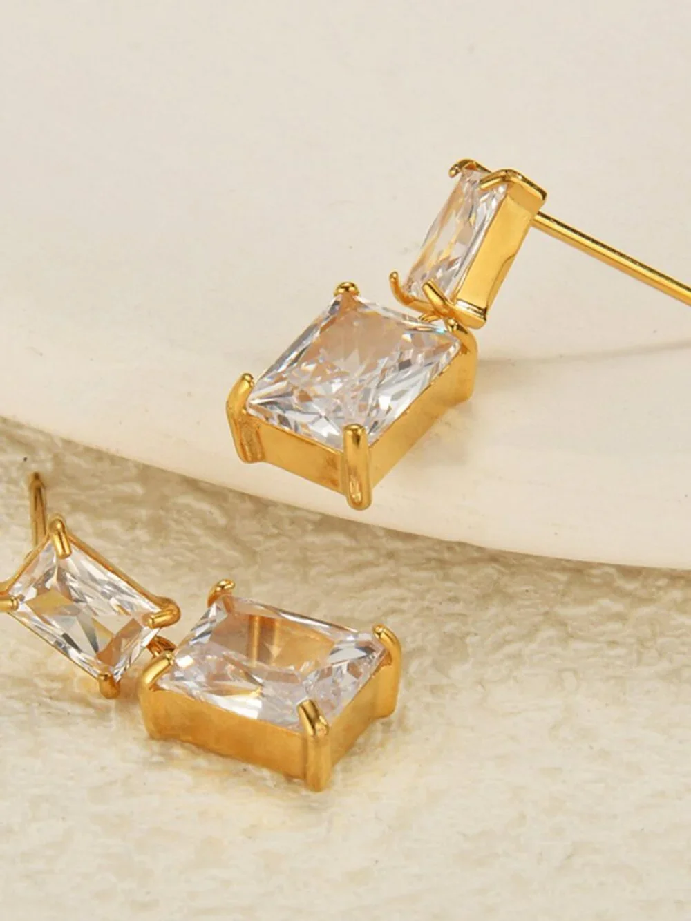 18K Gold Plated Stainless Steel Pendant Earrings Drop Sparkling Dangle Studs